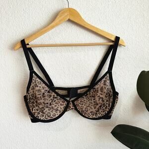 CUUP The Plunge Mesh Bra 38E Cheetah Print Underwire Unpadded Adjustable